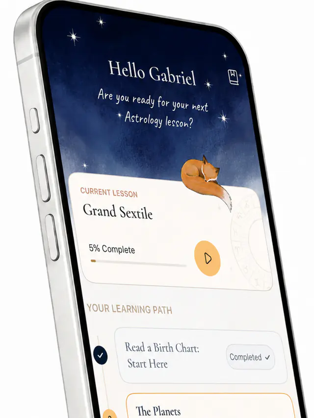 AstroLingo’s learning path, with birth chart and planet courses developed by Faustine.